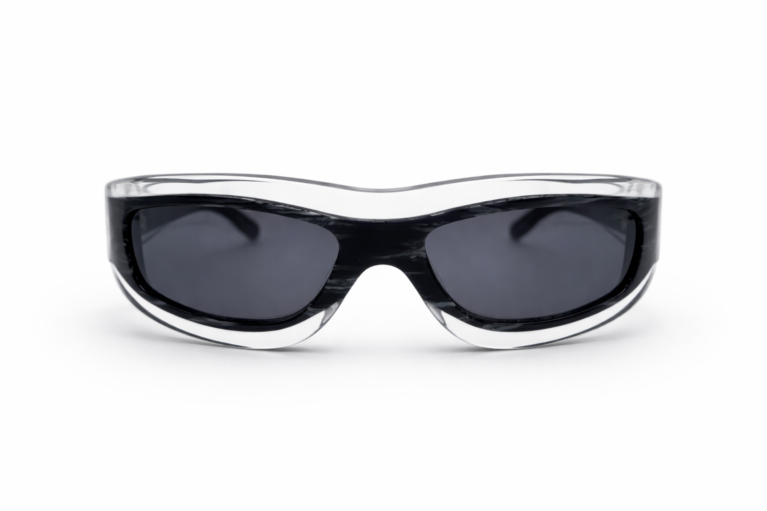 ZHADL Black Future Frame — front view, futuristic black sunglasses, cyber eyewear