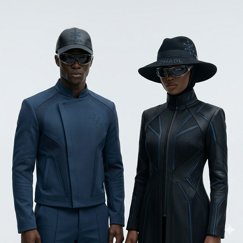 ZHADL futuristic sunglasses on model — premium cyber eyewear editorial look